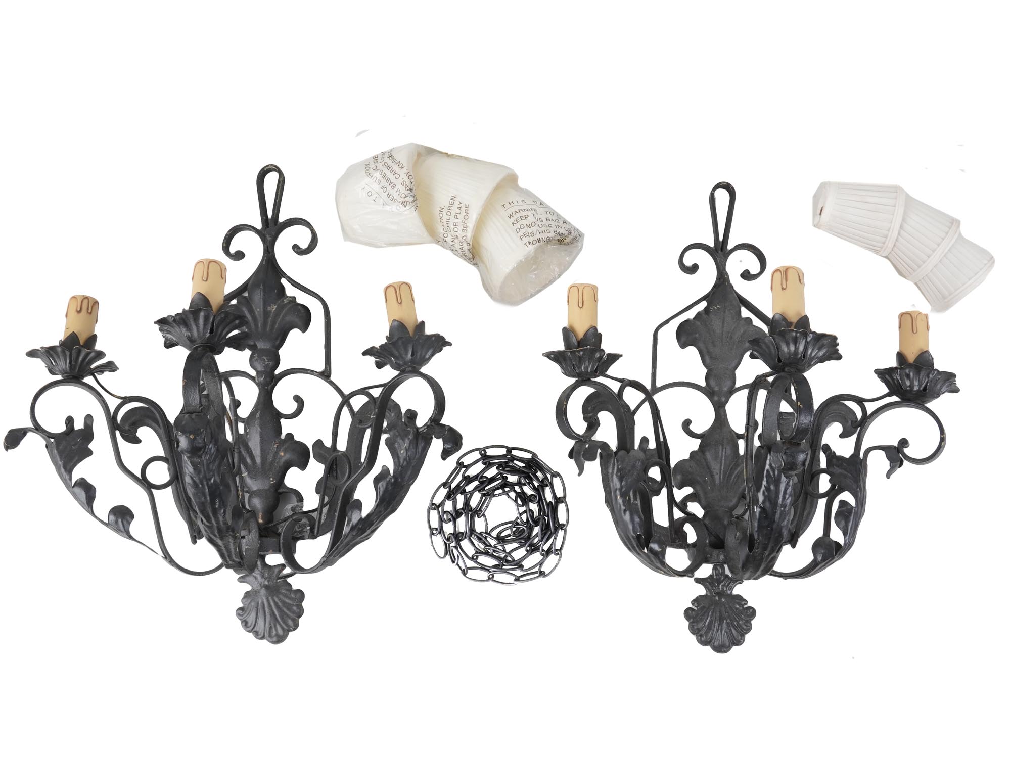 TWO FORGED WALL FIXTURES HOLLYWOOD REGENCY STYLE PIC-0